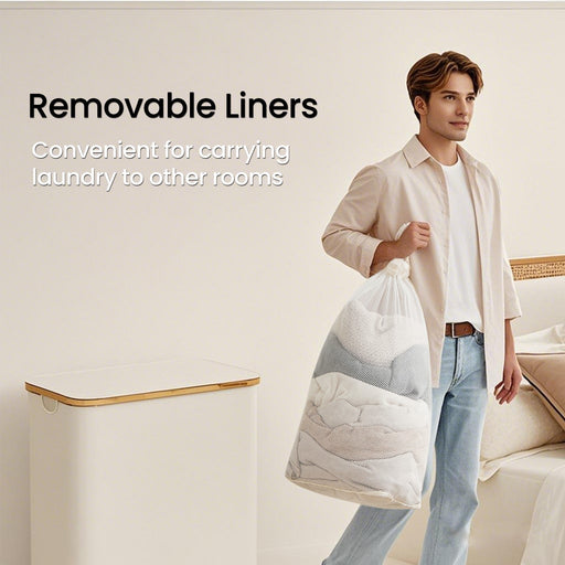 Large 2 Section Laundry Basket with Lid 130L Foldable Hamper for Sorting Clothes by Songmics