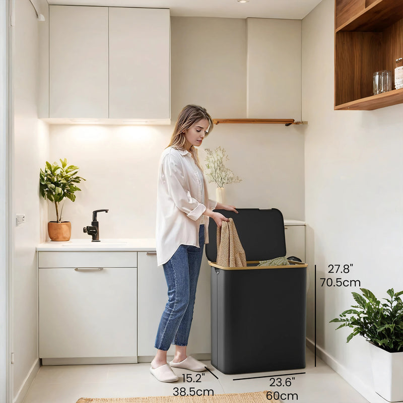 3 Section Large Laundry Basket with Lid 150L Foldable Hamper for Sorting Clothes by Songmics