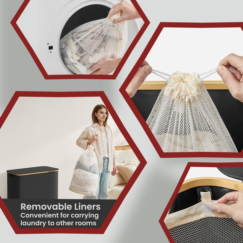 3 Section Large Laundry Basket with Lid 150L Foldable Hamper for Sorting Clothes by Songmics