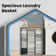 Large 150L 3 Section Laundry Hamper with Lid for Sorting Clothes by Songmics