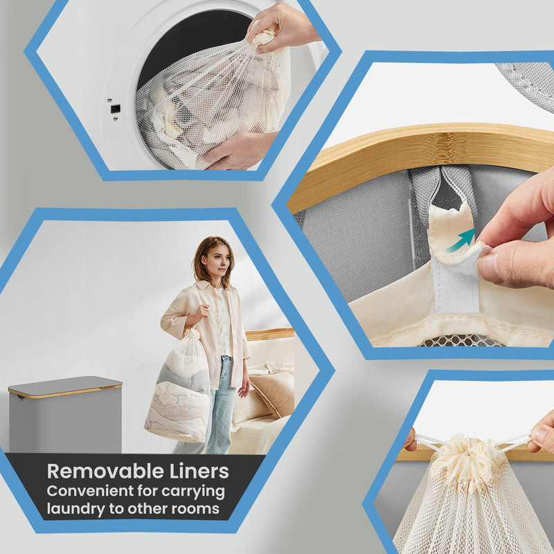 Large 150L 3 Section Laundry Hamper with Lid for Sorting Clothes by Songmics