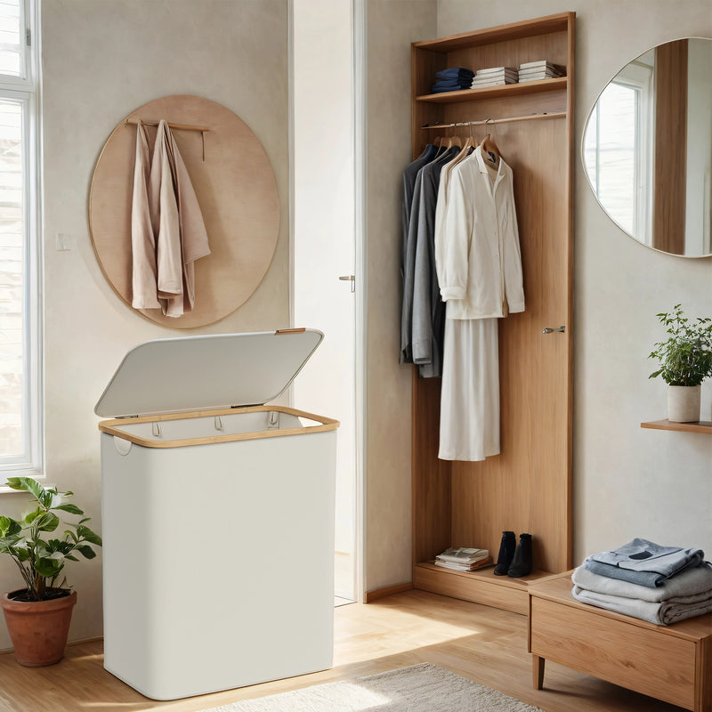 Large 3 Section Laundry Basket with Lid 150L for Organised Washing Storage by Songmics