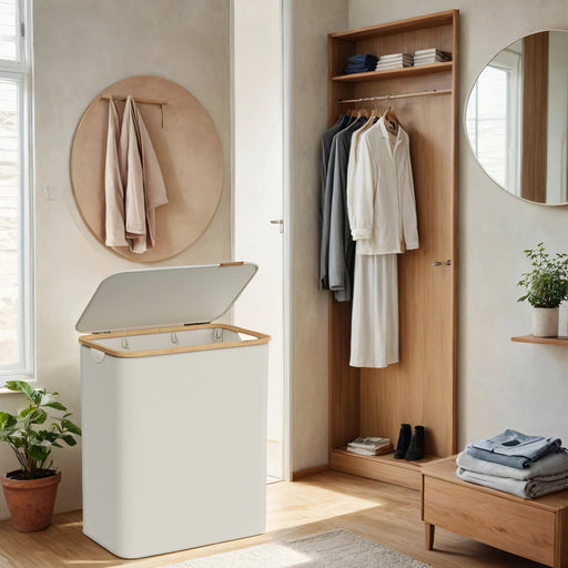 Large 3 Section Laundry Basket with Lid 150L for Organised Washing Storage by Songmics