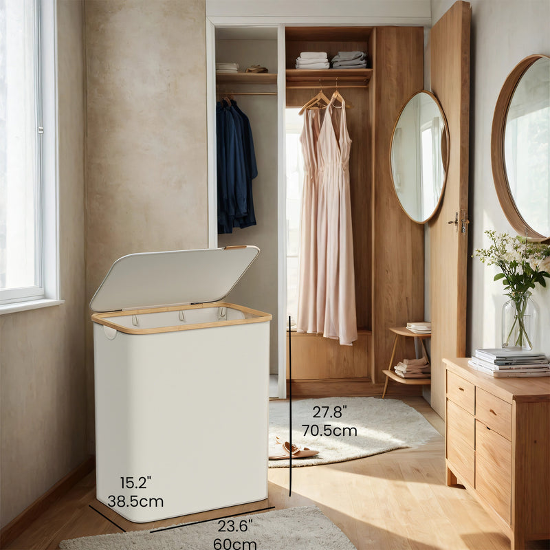 Large 3 Section Laundry Basket with Lid 150L for Organised Washing Storage by Songmics