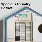 Large 3 Section Laundry Basket with Lid 150L for Organised Washing Storage by Songmics