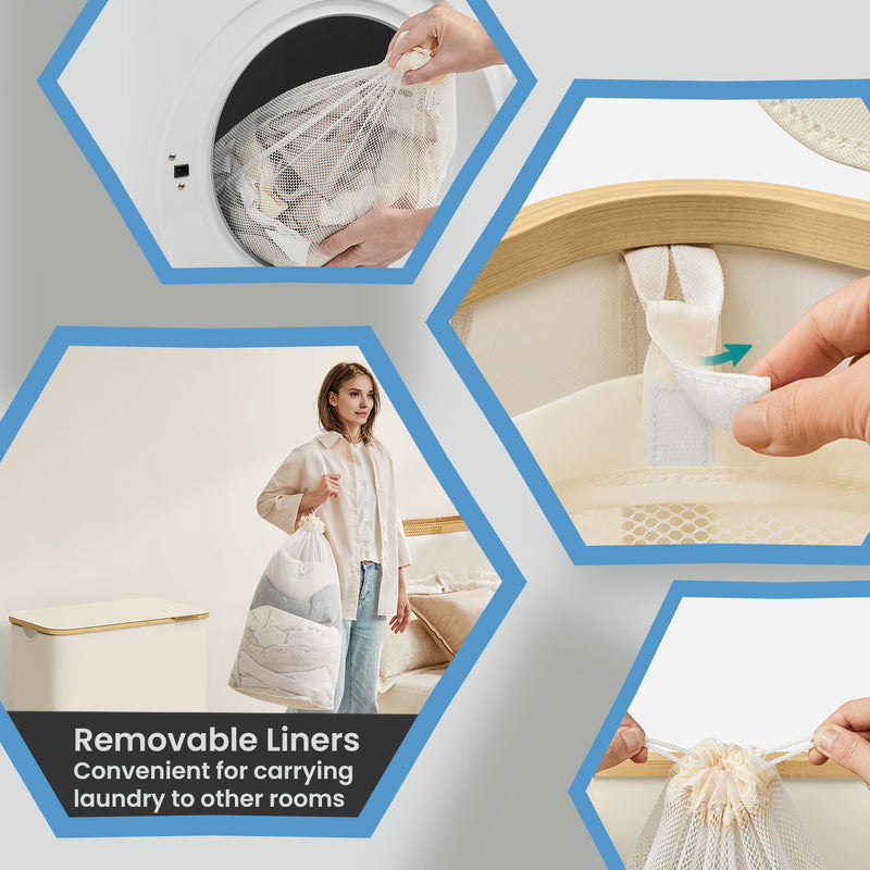 Large 3 Section Laundry Basket with Lid 150L for Organised Washing Storage by Songmics