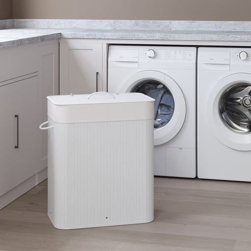 Bamboo Laundry Basket with Two Sorting Compartments and Removable Liner Bag by Songmics