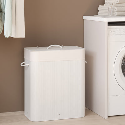 Bamboo Laundry Basket with Two Sorting Compartments and Removable Liner Bag by Songmics