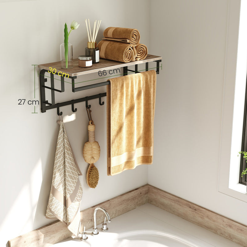 Wall Mounted Coat Rack with Shelf and 5 Removable Hooks for Hallway or Bedroom by Vasagle