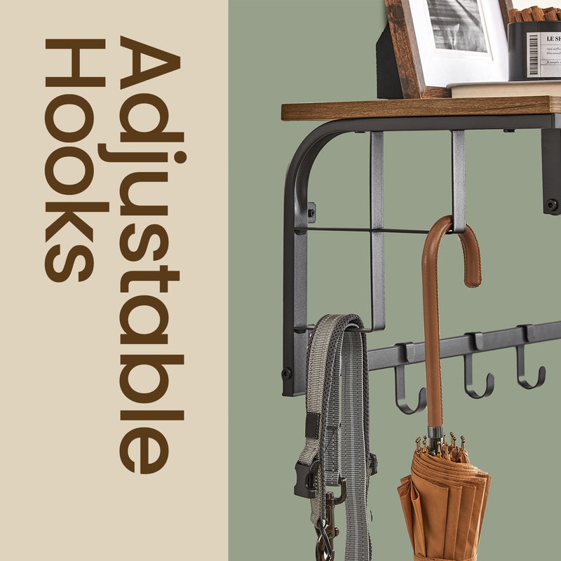 Wall Mounted Coat Rack with Shelf and 5 Removable Hooks for Hallway or Bedroom by Vasagle