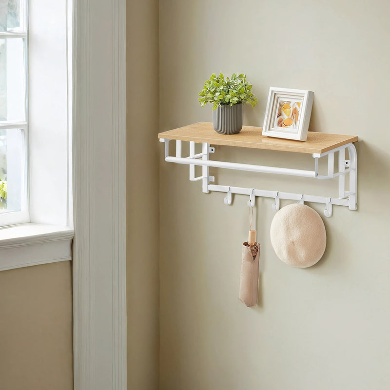 Wall Mounted Coat Rack with Shelf and 5 Removable Hooks for Hallway or Bedroom by Vasagle