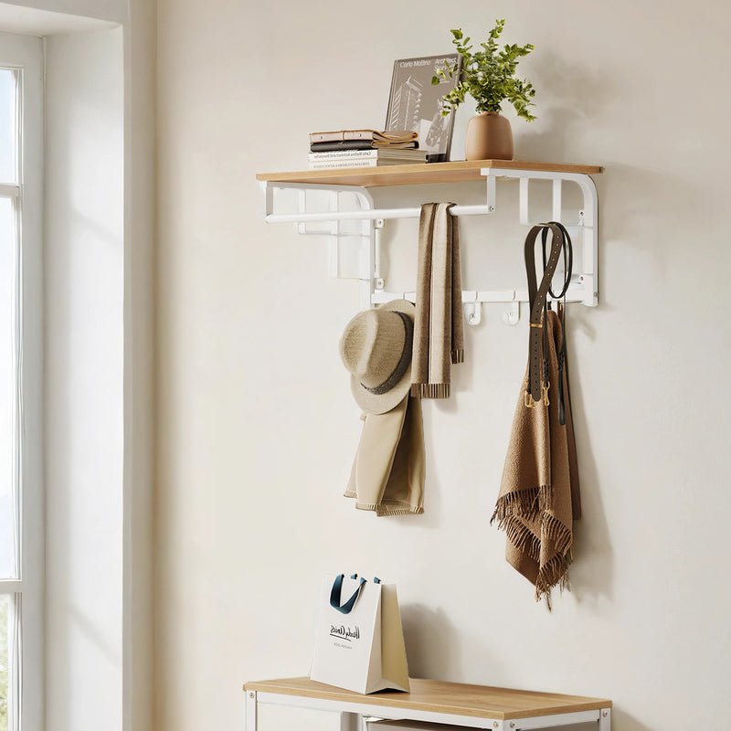 Wall Mounted Coat Rack with Shelf and 5 Removable Hooks for Hallway or Bedroom by Vasagle