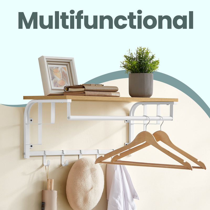 Wall Mounted Coat Rack with Shelf and 5 Removable Hooks for Hallway or Bedroom by Vasagle