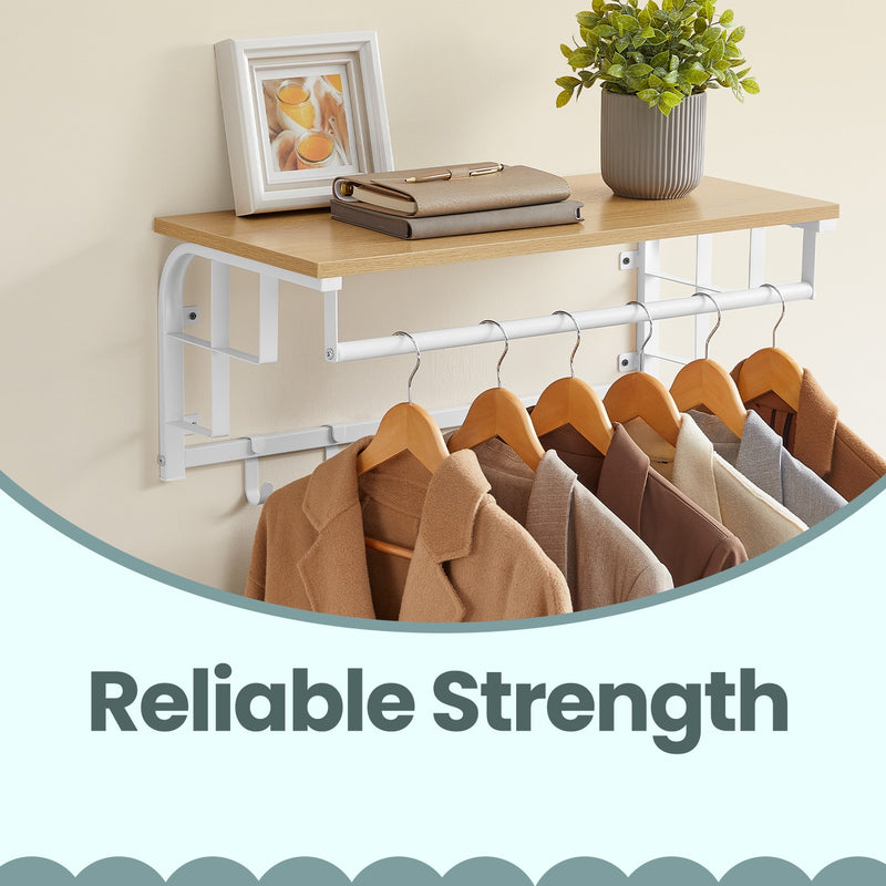 Wall Mounted Coat Rack with Shelf and 5 Removable Hooks for Hallway or Bedroom by Vasagle