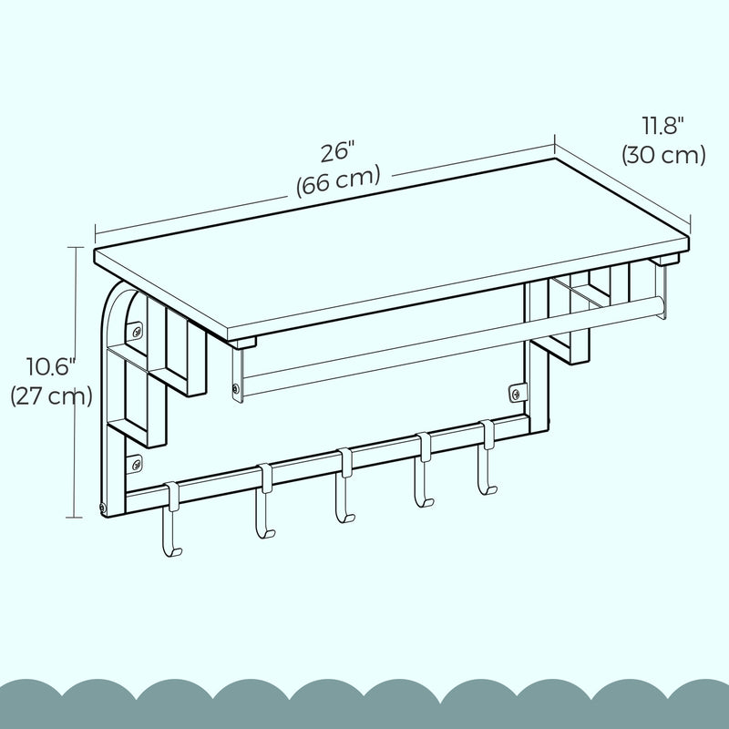 Wall Mounted Coat Rack with Shelf and 5 Removable Hooks for Hallway or Bedroom by Vasagle