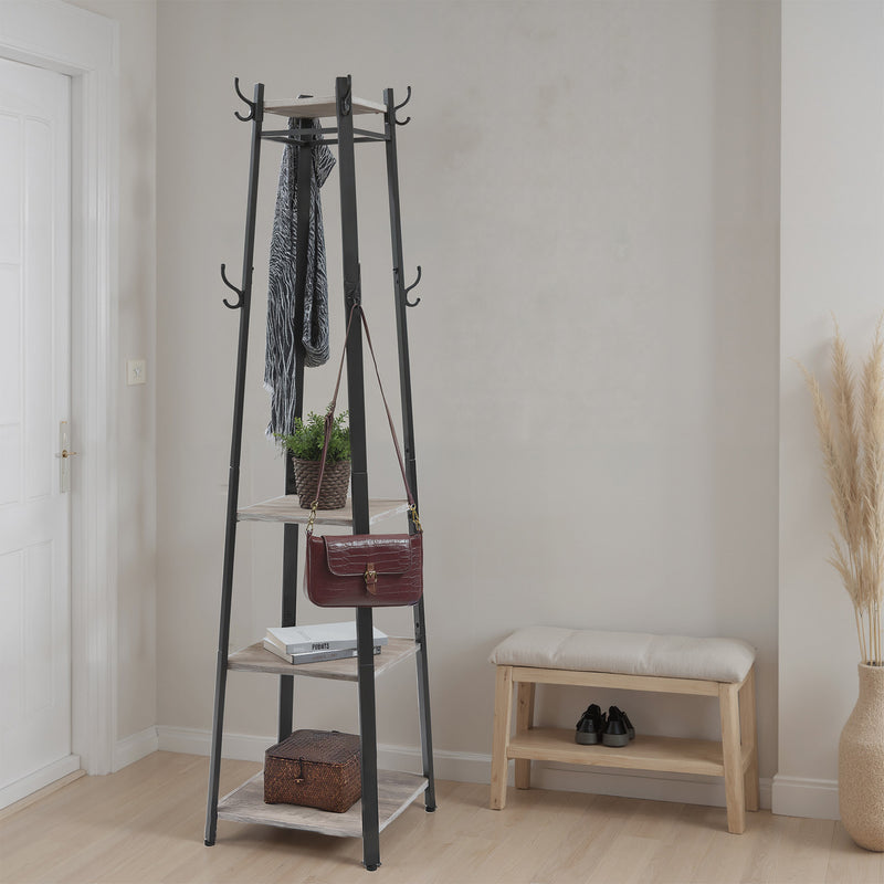 Coat Rack Stand with Hooks and 3 Storage Shelves for Entryway or Hallway by Vasagle