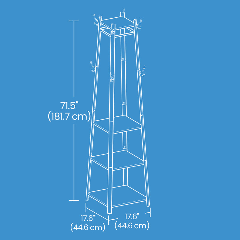 Coat Rack Stand with Hooks and 3 Storage Shelves for Entryway or Hallway by Vasagle
