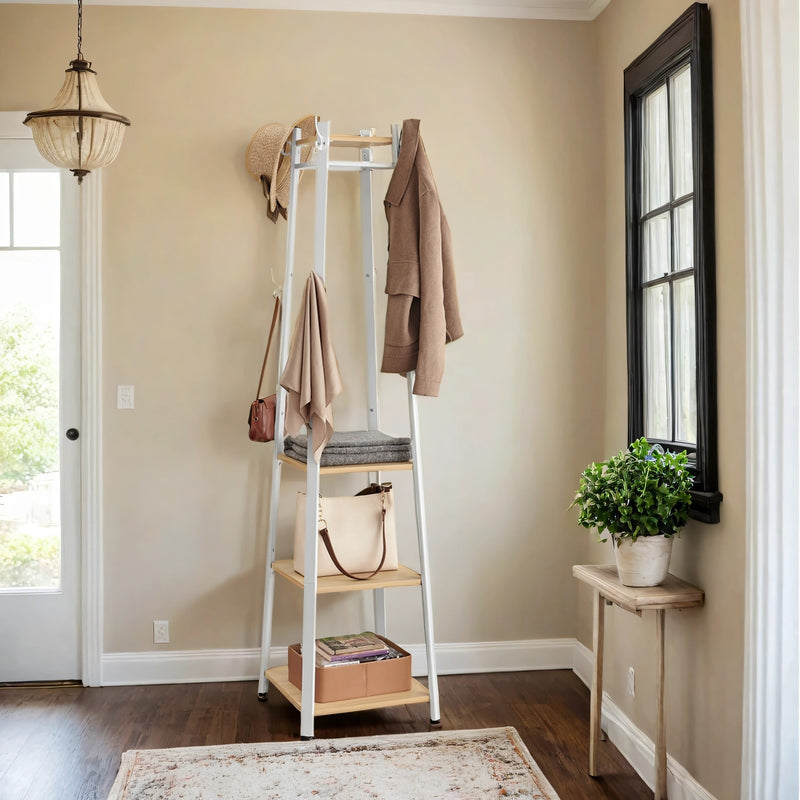 Freestanding Coat Rack with Hooks and 3 Storage Shelves for Hallway or Entryway by Vasagle