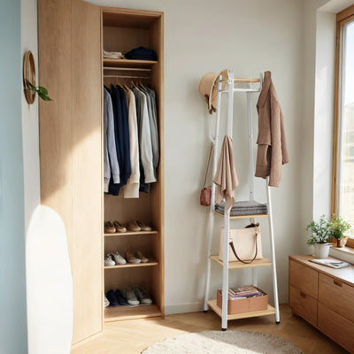 Freestanding Coat Rack with Hooks and 3 Storage Shelves for Hallway or Entryway by Vasagle