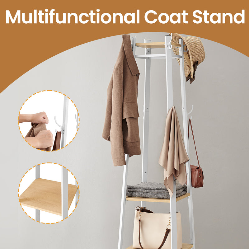 Freestanding Coat Rack with Hooks and 3 Storage Shelves for Hallway or Entryway by Vasagle