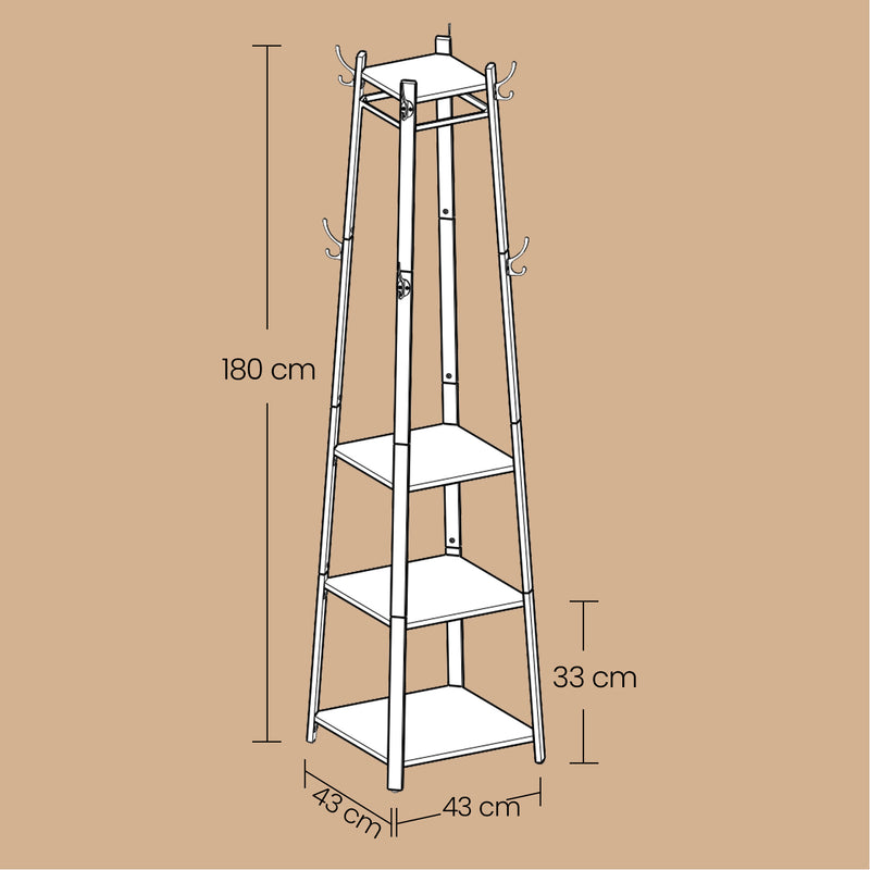 Freestanding Coat Rack with Hooks and 3 Storage Shelves for Hallway or Entryway by Vasagle