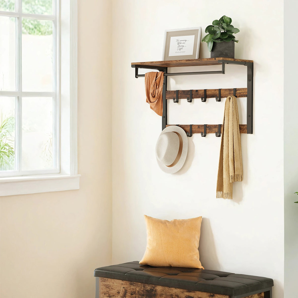 Opal Rack Vasagle Wall Mounted Coat Rack with Shelf & 10 Hooks | Opal Retail