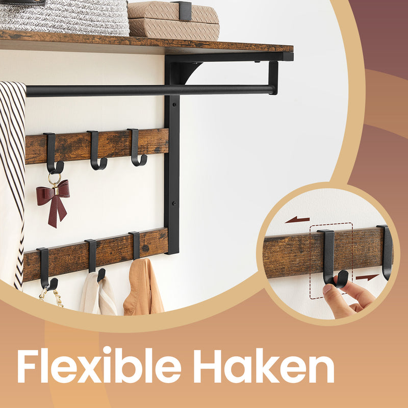 Wall Mounted Coat Rack with Shelf and 10 Removable Hooks for Hallway Storage by Vasagle