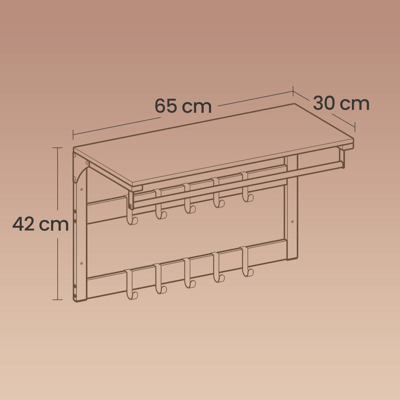 Wall Mounted Coat Rack with Shelf and 10 Removable Hooks for Hallway Storage by Vasagle