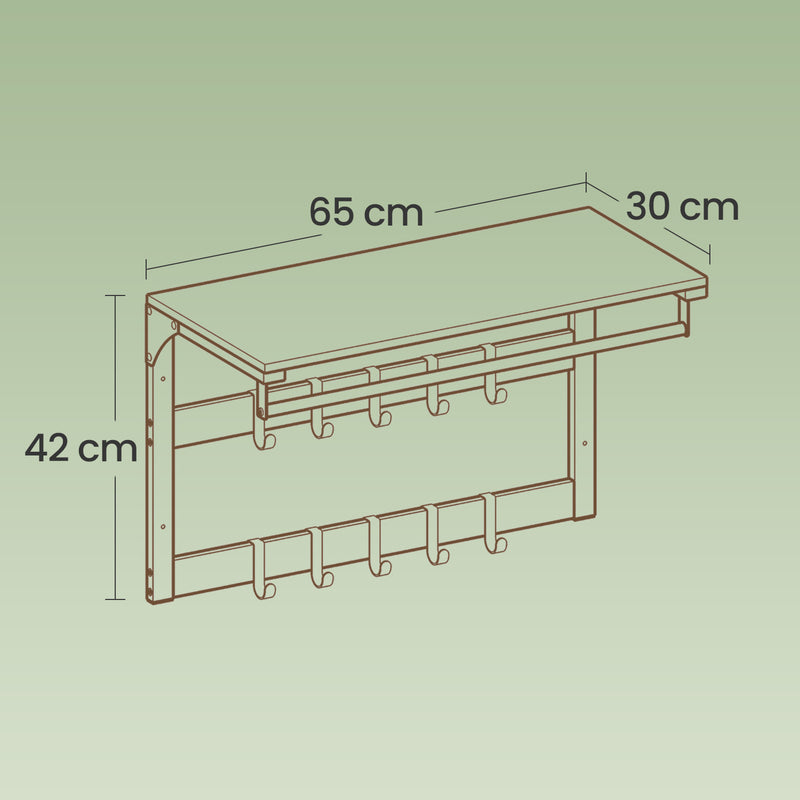 Wall Mounted Coat Rack with Shelf and 10 Removable Hooks for Hallway Storage by Vasagle