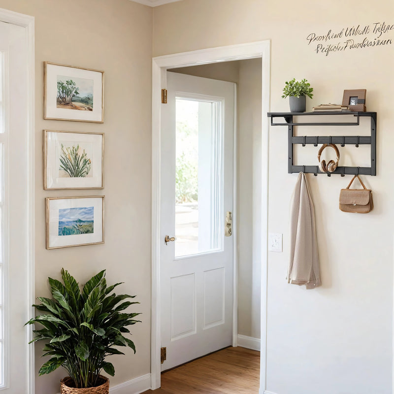 Wall Mounted Coat Rack and Shelf with 10 Removable Hooks and Hanging Rail by Vasagle