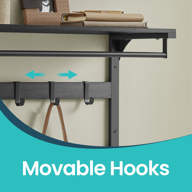 Wall Mounted Coat Rack and Shelf with 10 Removable Hooks and Hanging Rail by Vasagle