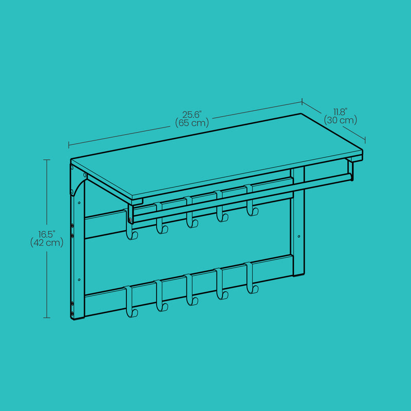 Wall Mounted Coat Rack and Shelf with 10 Removable Hooks and Hanging Rail by Vasagle