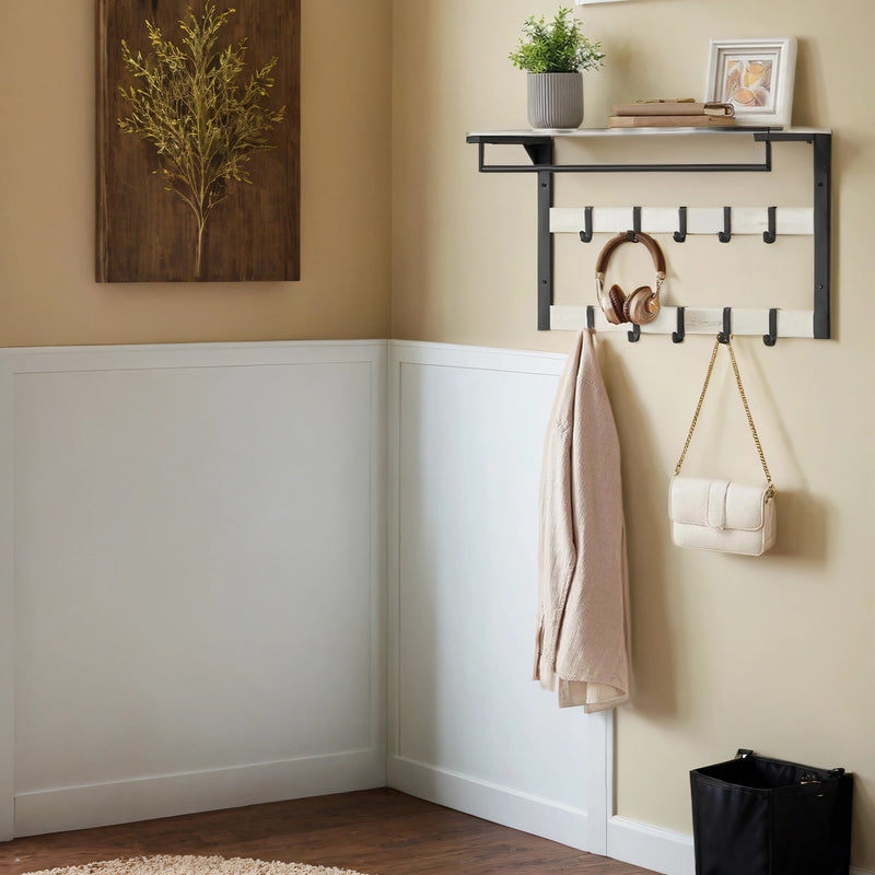 Wall Mounted Coat Rack with Shelf and 10 Removable Hooks for Hallway or Entryway by Vasagle
