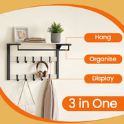 Wall Mounted Coat Rack with Shelf and 10 Removable Hooks for Hallway or Entryway by Vasagle