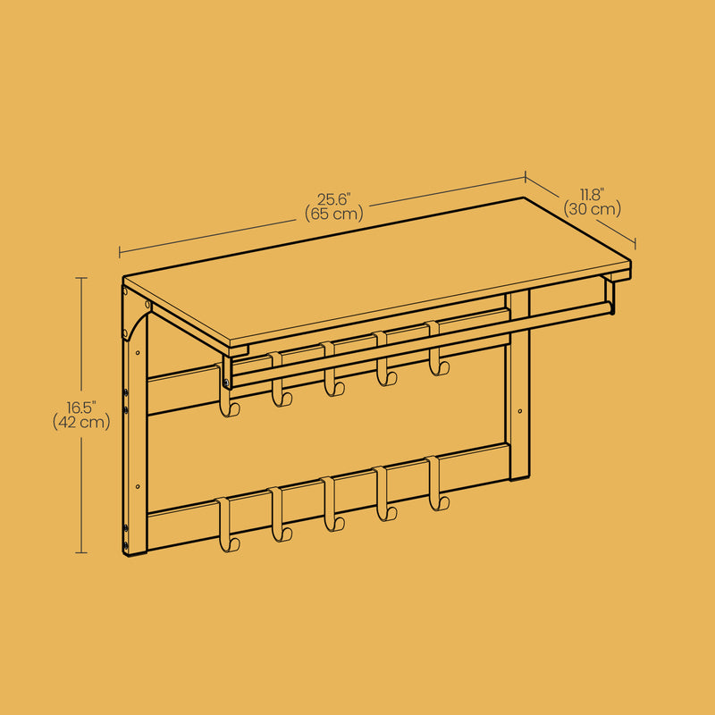 Wall Mounted Coat Rack with Shelf and 10 Removable Hooks for Hallway or Entryway by Vasagle