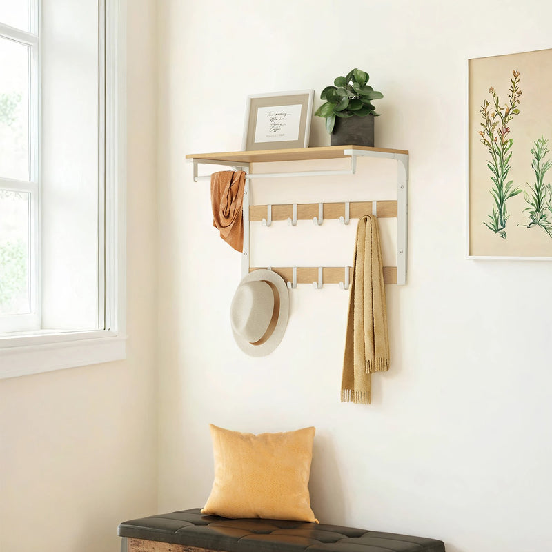 Wall Mounted Coat Rack and Shelf with 10 Removable Hooks and Hanging Rail by Vasagle