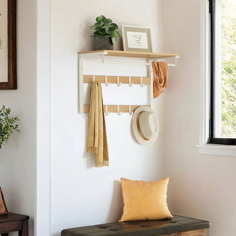 Wall Mounted Coat Rack and Shelf with 10 Removable Hooks and Hanging Rail by Vasagle