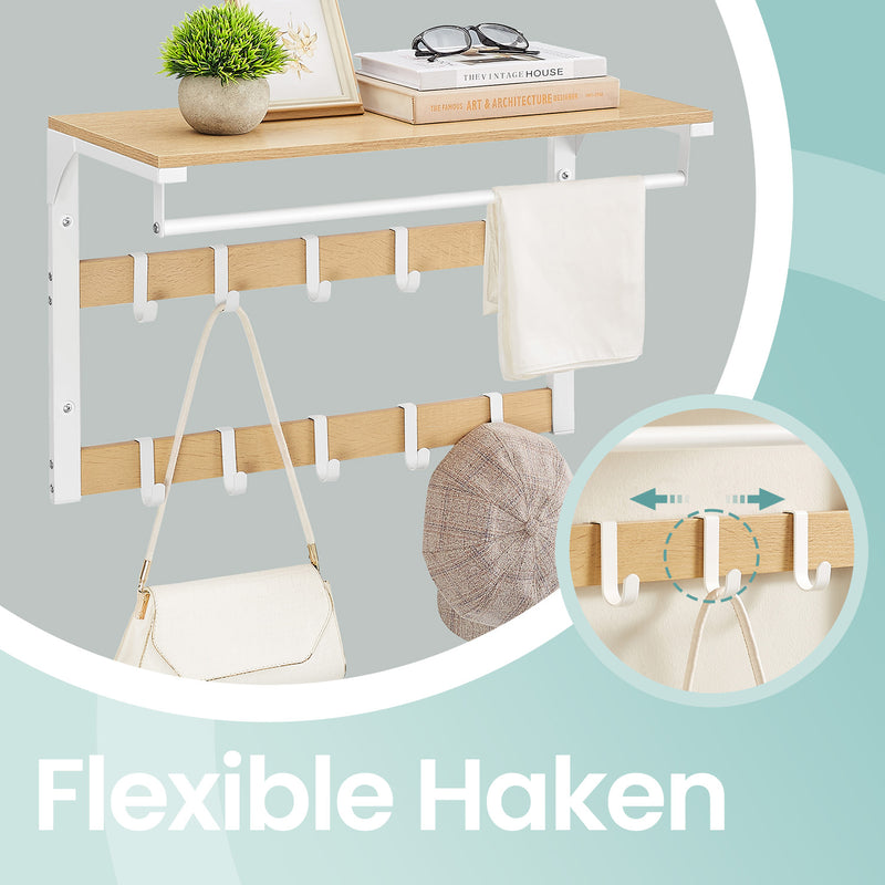 Wall Mounted Coat Rack and Shelf with 10 Removable Hooks and Hanging Rail by Vasagle