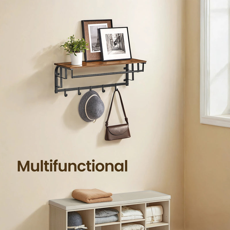 Wall Mounted Coat Rack with Shelf and 5 Removable Hooks for Hallway or Entryway by Vasagle