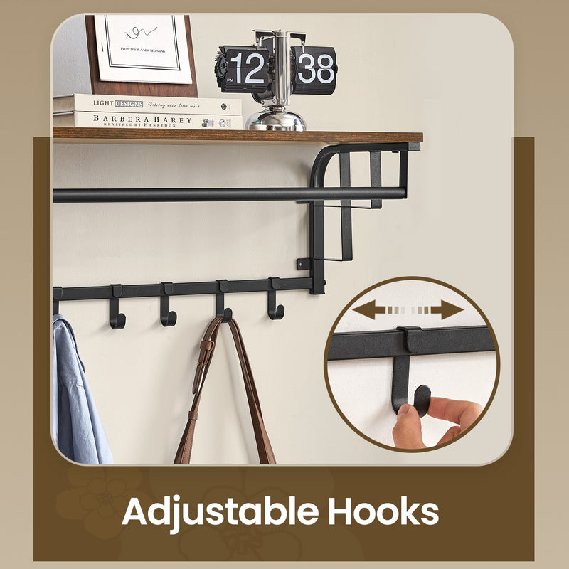Wall Mounted Coat Rack with Shelf and 5 Removable Hooks for Hallway or Entryway by Vasagle