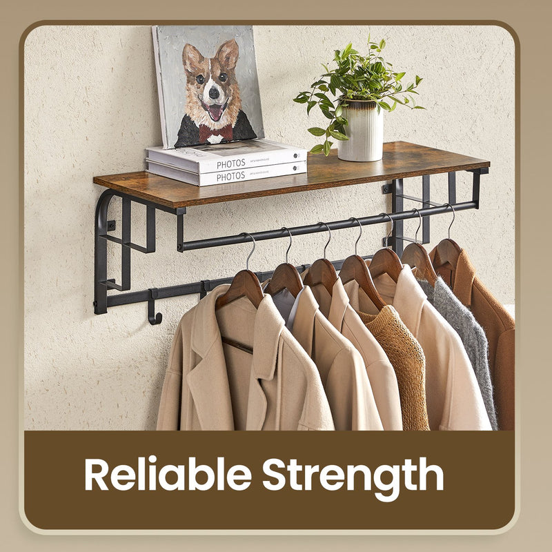 Wall Mounted Coat Rack with Shelf and 5 Removable Hooks for Hallway or Entryway by Vasagle