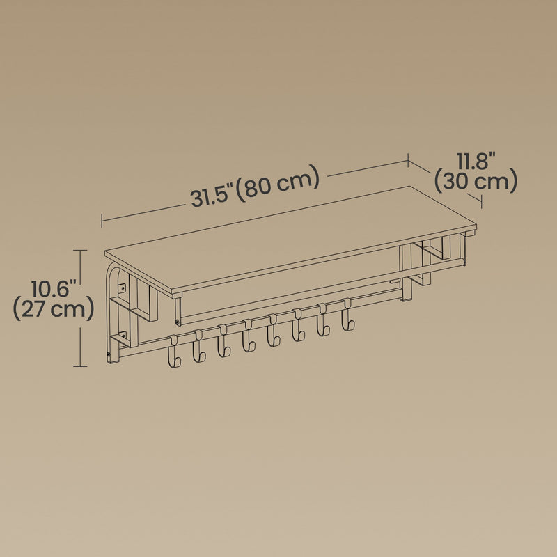 Wall Mounted Coat Rack with Shelf and 5 Removable Hooks for Hallway or Entryway by Vasagle