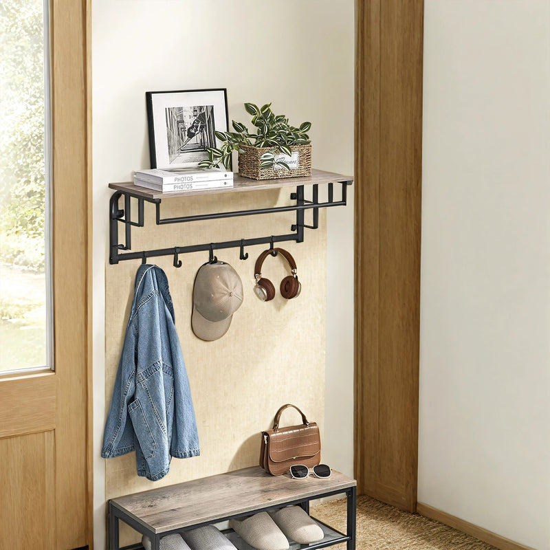 Wall Mounted Coat Rack with Shelf and 5 Removable Hooks for Hallway Storage by Vasagle