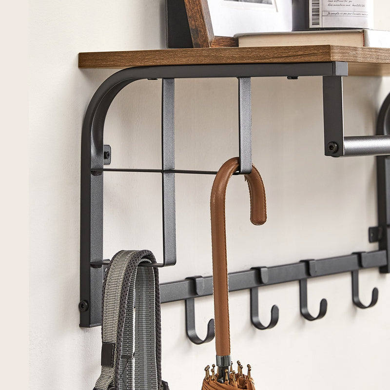 Wall Mounted Coat Rack with Shelf and 5 Removable Hooks for Hallway Storage by Vasagle