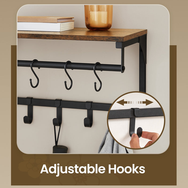 Wall Mounted Coat Rack with Shelf and 8 Hooks for Hallway or Living Room by Vasagle