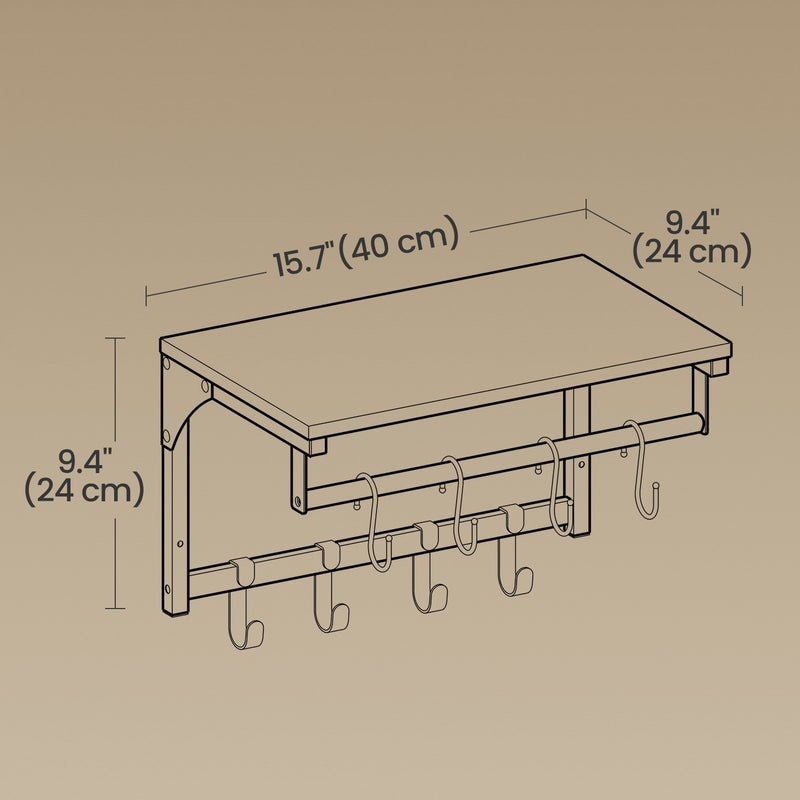 Wall Mounted Coat Rack with Shelf and 8 Hooks for Hallway or Living Room by Vasagle