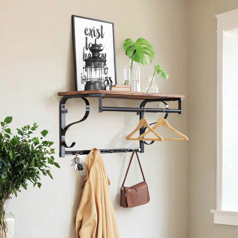 Wall Mounted Industrial Coat Rack with Shelf and 5 Hooks for Entryway Storage by Vasagle