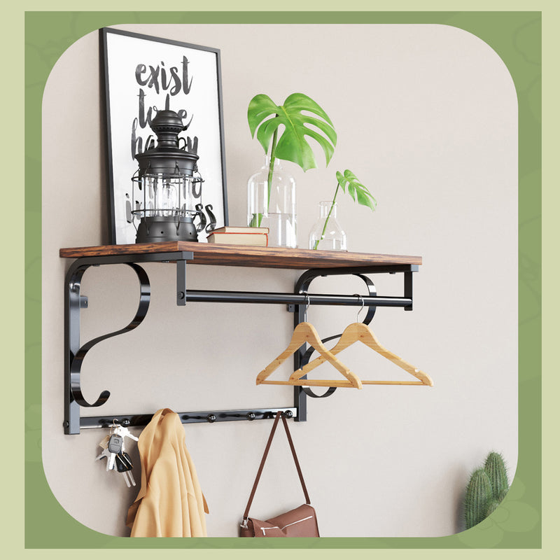 Wall Mounted Industrial Coat Rack with Shelf and 5 Hooks for Entryway Storage by Vasagle