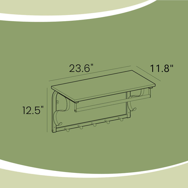 Wall Mounted Industrial Coat Rack with Shelf and 5 Hooks for Entryway Storage by Vasagle