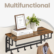 Wall Mounted Coat Rack with Shelf and 5 Removable Hooks for Entryway Storage by Vasagle